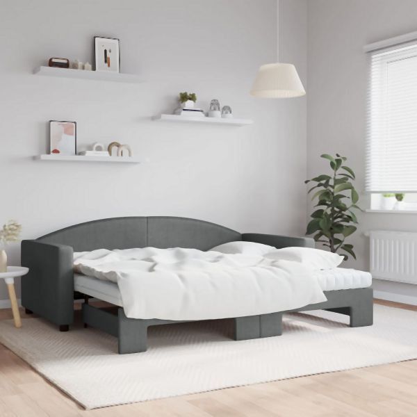 vidaXL Tagesbett Ausziehbar mit Matratzen Dunkelgrau 90x190 cm Stoff, 3197217