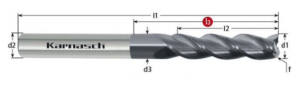 Karnasch VHM-Schruppfräser, gerade Stirn mit Eckfase d= 8,0 / f= 0,05 / l2= 30 / L3= ohne / Z= 3 DCC 0318 - Graphit, 306572080000530