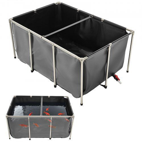 VEVOR PVC-Fischteich 1023,3 L mit Sichtfenster, Edelstahlrahmen & Ablassventil, für Koi/Goldfischzucht (schwarz), DSYCHSDTMC15JVPFH002V0