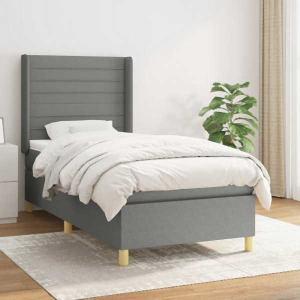 vidaXL Boxspringbett mit Matratze Dunkelgrau 90x190 cm Stoff, 3132034