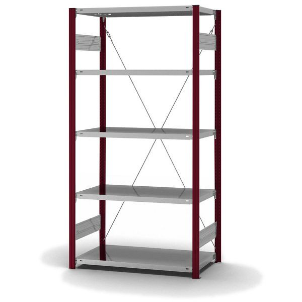 hofe Fachboden-Grundregal, 2000x500x1000 mm, 5 Fachebenen, verzinkt / RAL 3004, 140 kg Fachlast, 1600 kg Feldlast, einseitige Bedienung, HRG205010XL