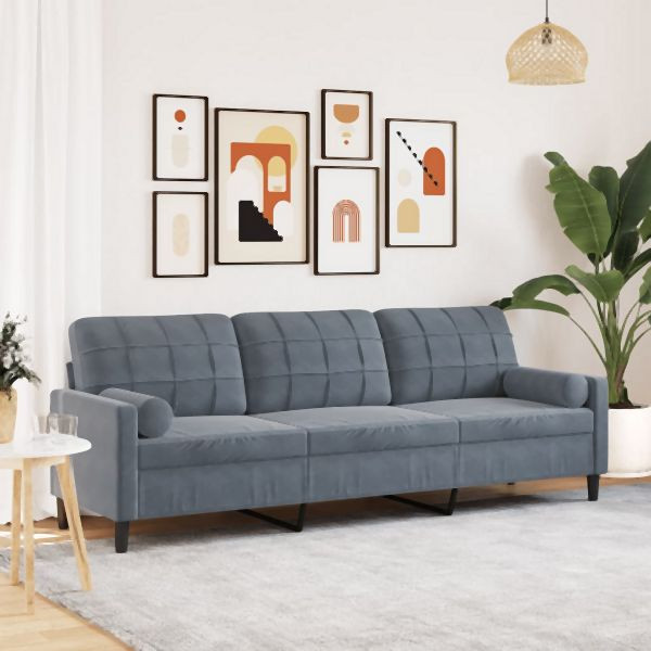 vidaXL Sofa 3-Sitzer mit Zierkissen Dunkelgrau 210 cm Samt, 3278240