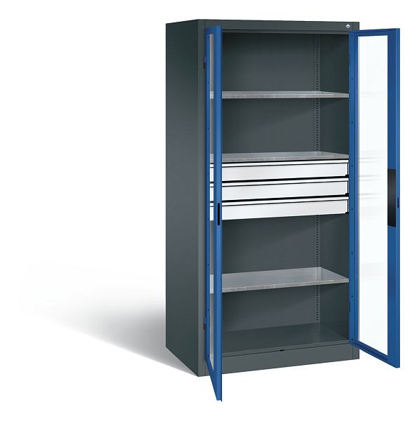 C+P Werkzeugschrank Acurado, H1950xB930xT600mm, Farbe: Anthrazitgrau / Enzianblau, Muldengriff, 8922-55302 S10010