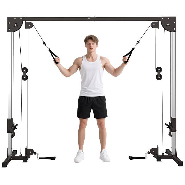 SPORTNOW Crossover-Fitnessgestell, Kabelzugsystem, für 1 oder 2 Personen, Stahl, Kunststoff, Schwarz, A91-311V00BK