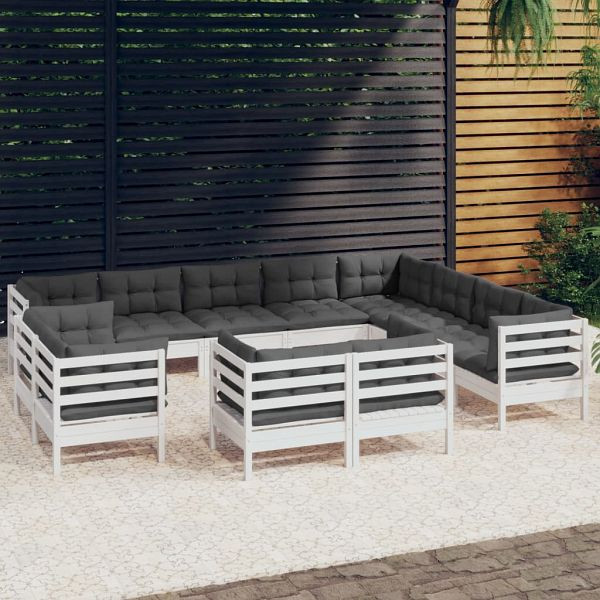 vidaXL 12-teilig Garten-Lounge-Set mit Kissen Weiß Massivholz Kiefer, 3096948