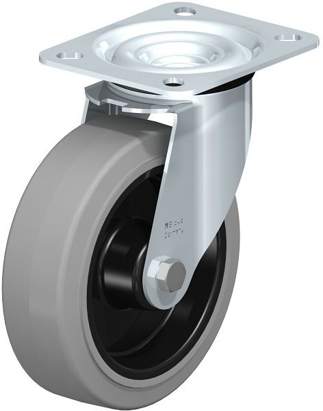 Blickle LE-POEV 125XR-SG Stahlblech-Lenkrolle mit Anschraubplatte, Elastik-Vollgummi, Grau, 751297