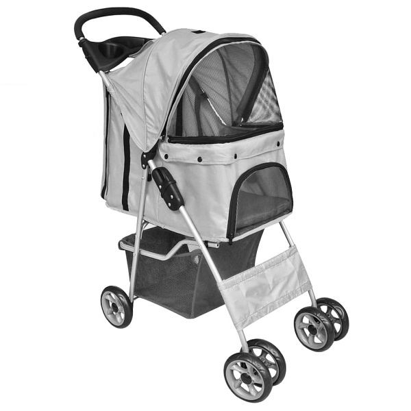 vidaXL Haustier-Buggy Hund/Katze Klappbarer Reisewagen Grau, 170910
