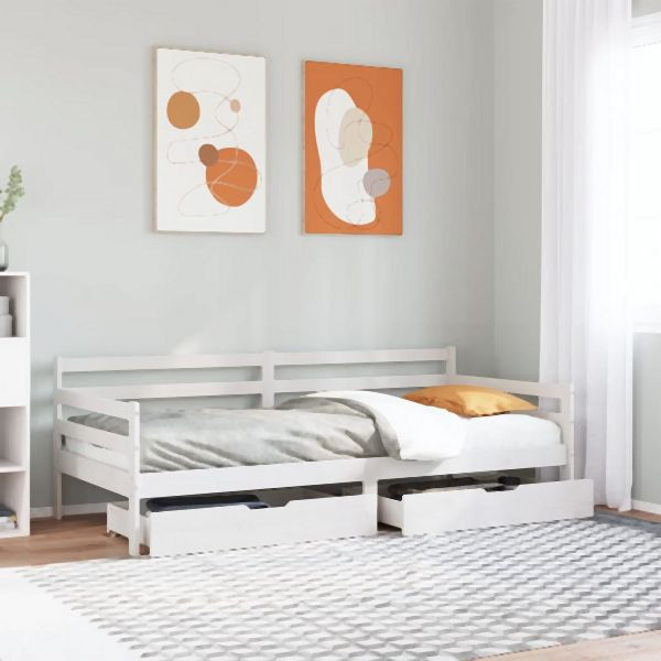 vidaXL Tagesbett mit Schubladen Weiß 90x200 cm Kiefernholz, 3302060