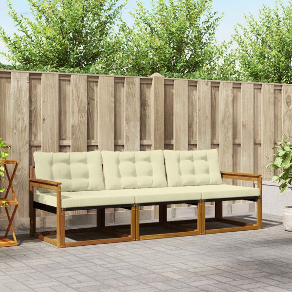 vidaXL Outdoor-Sofagarnitur mit Kissen 3-teilig Natur und Creme, 3369137