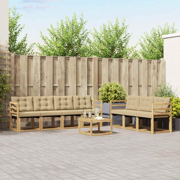 vidaXL Outdoor-Sofagarnitur mit Kissen 8-teilig Weiß und Beige, 3389275
