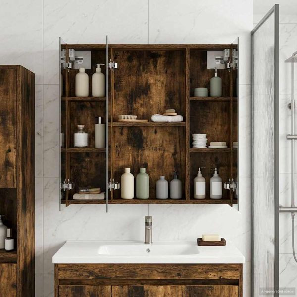 vidaXL Badezimmerspiegelschrank Geräucherte Eiche 70 x 14,5 x 70 cm, 889091