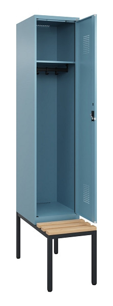 C+P Spind Evolo PLUS, 1 Abteile, 2120x400x815mm, 0010/0010, Haken 4, Zylinderschloss, Sitzfläche Buche-Hartholz, Sitzbank, 0490507-12 S10048