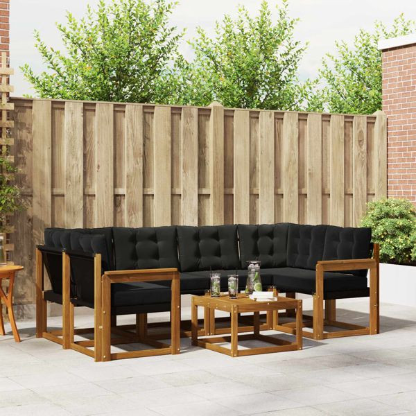 vidaXL Outdoor-Sofagarnitur mit Kissen 7-teilig Natürlich und Schwarz, 3368443