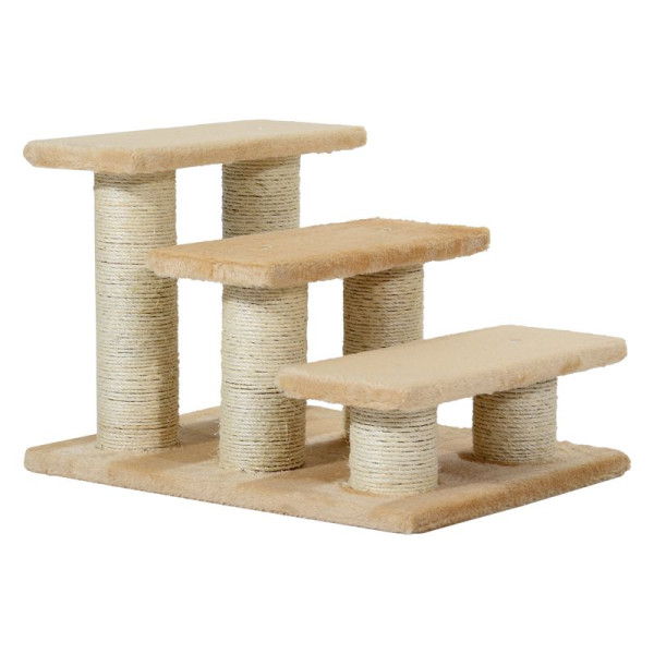 PawHut Tiertreppe Katzentreppe Hundetreppe 3 Stufen Treppe für Katze und Hunde Plüsch Creme 45 x 35 x 34 cm, D33-003