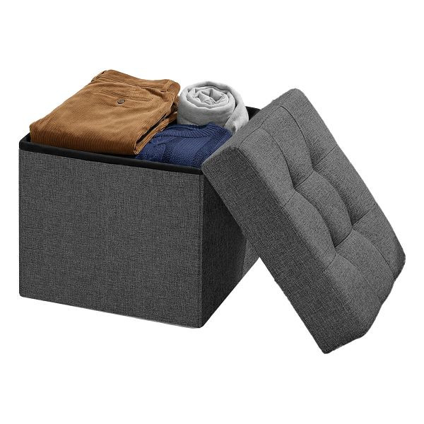 SONGMICS Hocker mit Stauraum, kleine Klappbank, 30 x 30 cm Fußhocker, Aufbewahrungsbox, maximale Ladung 130 kg, Schlafsaal, dunkelgraue, LSF028G01