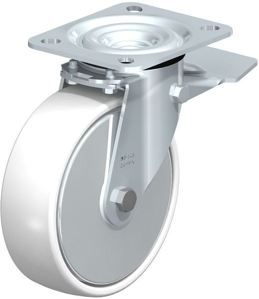 Blickle L-PO 125G-ST-FA Stahlblech-Lenkrolle, mittelschwere Ausführung, mit Anschraubplatte & Feststeller, Polyamid, Weiß, 100552