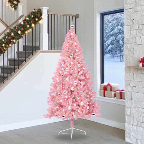 vidaXL Künstlicher vorbeleuchteter Weihnachtsbaum Rosa 240 cm PVC, 3397104