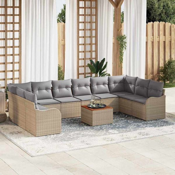 vidaXL Garten-Sofa-Set 11-teilig Beige und Hellgrau, 3356173
