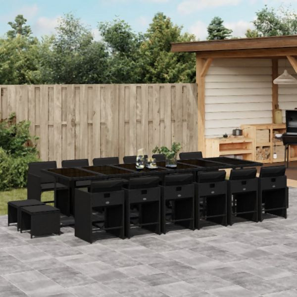 vidaXL 17-tlg. Garten-Essgruppe mit Kissen Schwarz Poly Rattan, 3211183