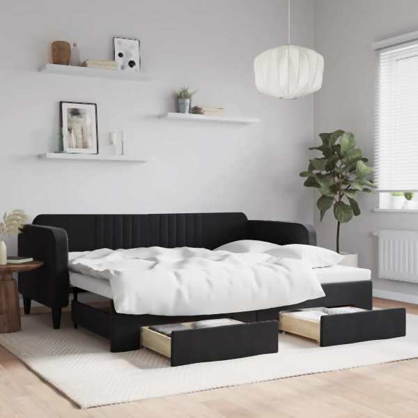 vidaXL Tagesbett Ausziehbar mit Schubladen Schwarz 90x200 cm Samt, 3197115