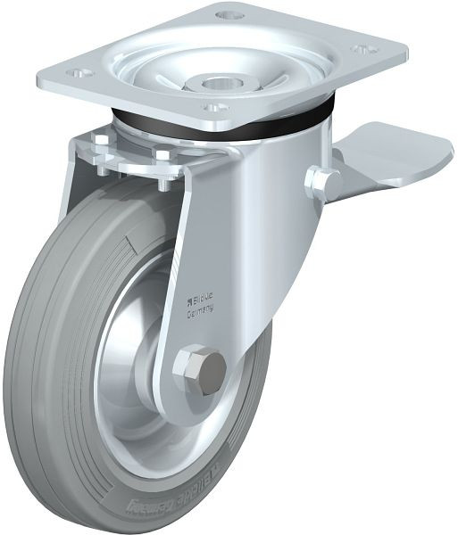 Blickle LK-RD 162R-ST-VLI Stahlblech-Lenkrolle, schwere Ausführung, mit Anschraubplatte & Feststeller, Zweikomponenten-Vollgummi, Grau, 308585