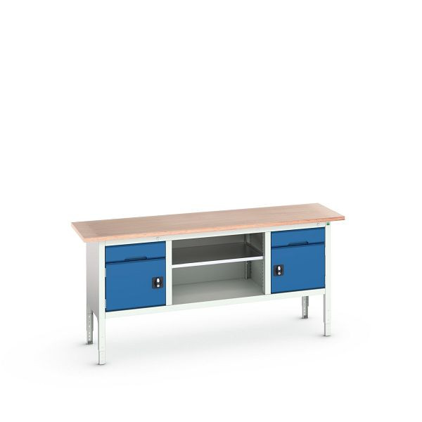 bott verso Kastenwerkbank (Multiplex-Platte) 2 Schubladen, 2 Türen und 1 Ablageboden, BxTxH: 2000 x 600 x 830 - 930 mm, 16923031.11