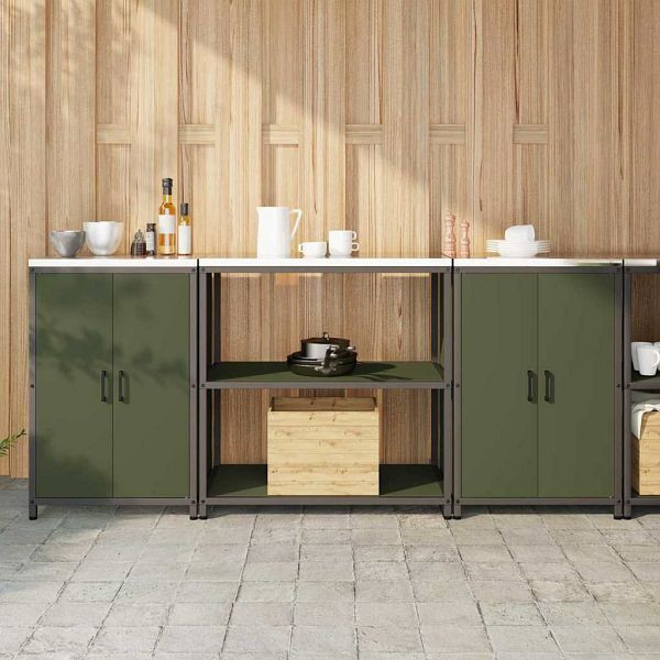 vidaXL Küchenlager-Set Mit Regal 3-teilig Olive Grün 210 x 50 x 92 cm, 3392669