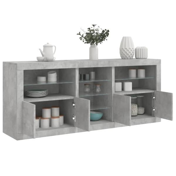 vidaXL Sideboard mit LED-Leuchten Betongrau 162x37x67 cm, 3209033