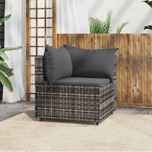 vidaXL Garten-Ecksofa mit Kissen Grau Poly Rattan, 319761