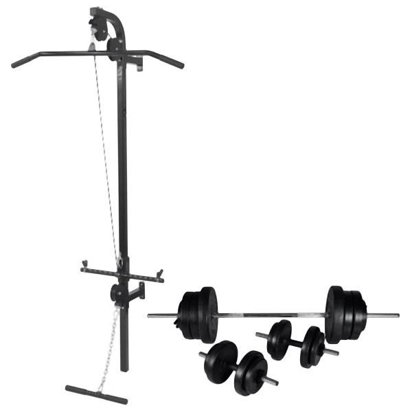 vidaXL Kraftturm zur Wandmontage mit Lang- und Kurzhantel-Set 60,5 kg, 275357