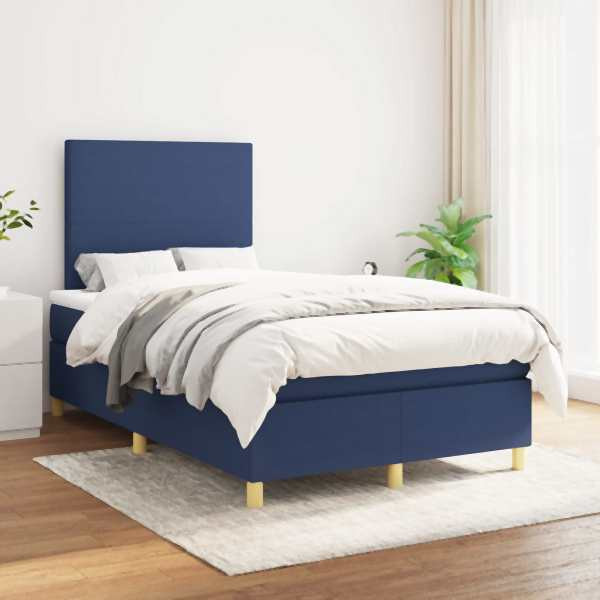 vidaXL Boxspringbett mit Matratze Blau 120x200 cm Stoff, 3142167