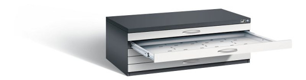 C+P Flachablageschrank Serie 7100_7200, H420xB1100xT765mm, Farbe: Schwarzgrau / Lichtgrau, Bügelgriff, 7100-000 S10163