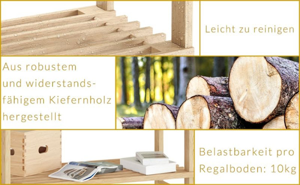 casaria Standregal Öland 136x58x27cm lasiertes Echtholz, 101461