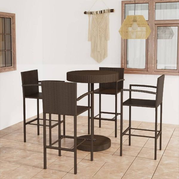 vidaXL 5-teilig Gartenbar-Set Poly Rattan Braun, 3064771