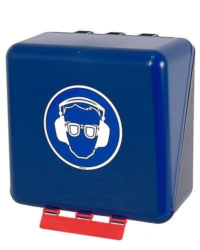 DENIOS Midibox zur Aufbewahrung von Augen- / Gehörschutz, blau, 116-486