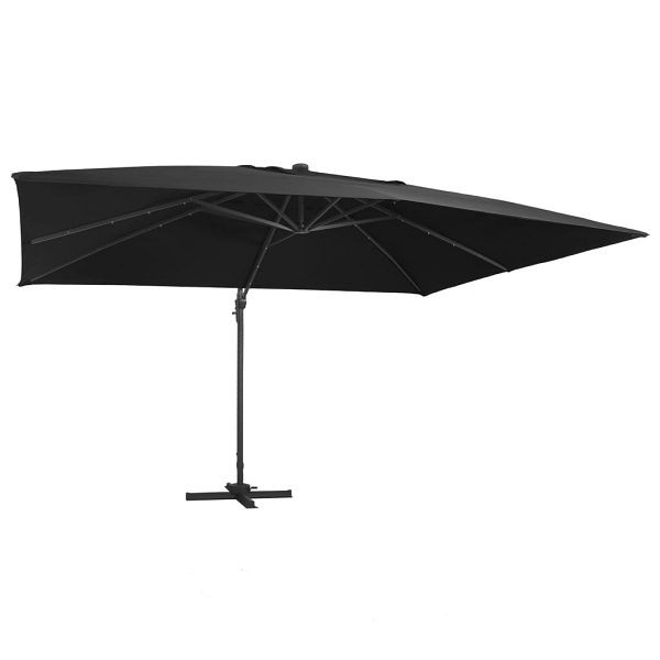 vidaXL Ampelschirm mit LED-Leuchten und Alu-Mast 400x300 cm Schwarz, 47008