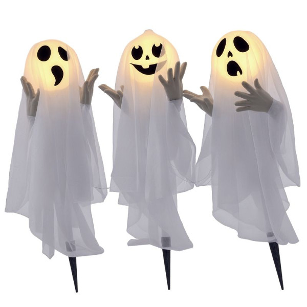 HOMCOM Halloweendekoration, 3 leuchtende Geister, Bewegungssensor, 54 x 10 x 60 cm, Weiß, 844-854V00WT