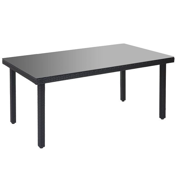 Mendler Poly-Rattan Gartentisch Cava, Esstisch Tisch mit Glasplatte, 160x90x74cm, anthrazit, 52354