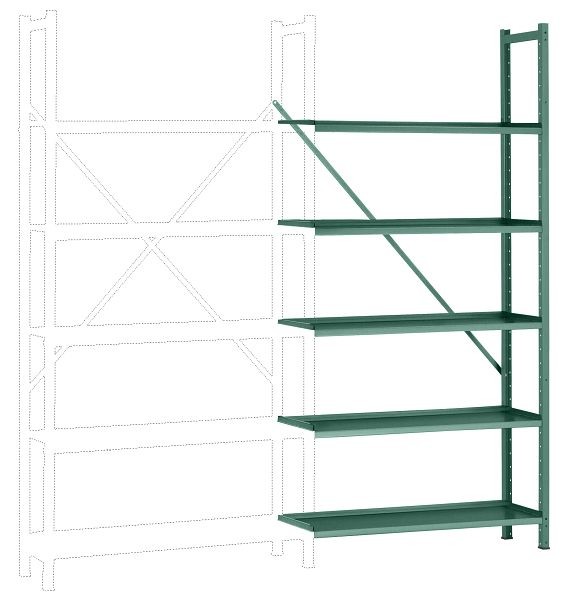 Manuflex Büro-Steck-Anbauregal mit 5 pulverbeschichteten Stahlböden, HxBxT = 1900 x 960 x 300 mm, graugrün, RA3152.0001