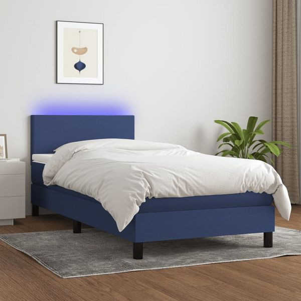 vidaXL Boxspringbett mit Matratze & LED Blau 80x200 cm Stoff, 3132955
