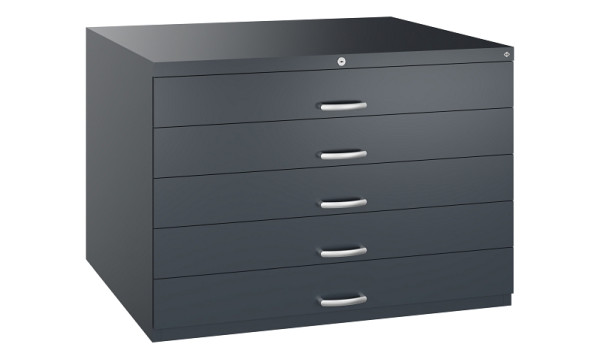 C+P Flachablageschrank Serie 7100_7200, H760xB1100xT765mm, 7016/7016, 5 Schubladenblenden doppelwandig, 7101-100 S10328