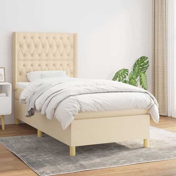 vidaXL Boxspringbett mit Matratze Creme 90x200 cm Stoff, 3132206