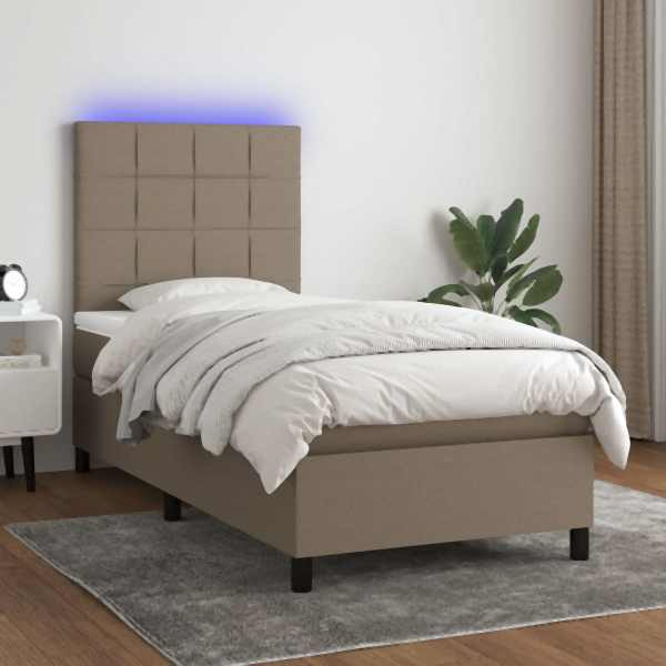 vidaXL Boxspringbett mit Matratze & LED Taupe 90x190 cm Stoff, 3134841