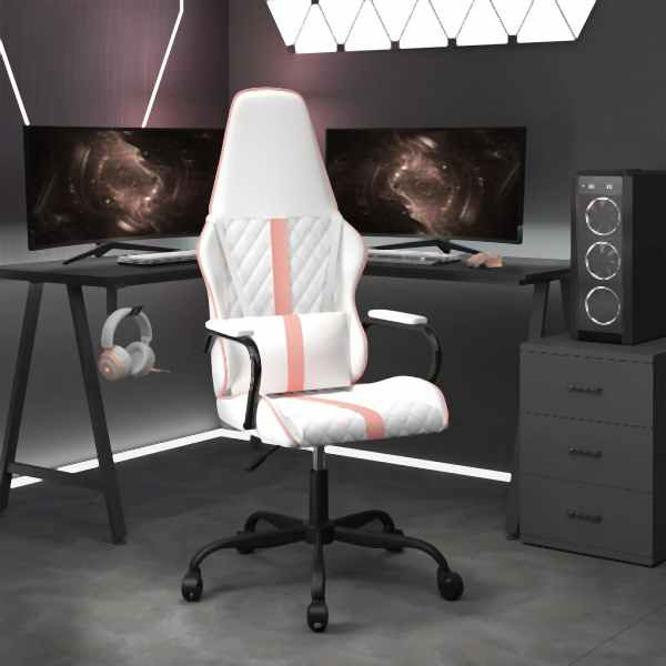 vidaXL Gaming-Stuhl mit Massagefunktion Rosa und Weiß Kunstleder, 345565