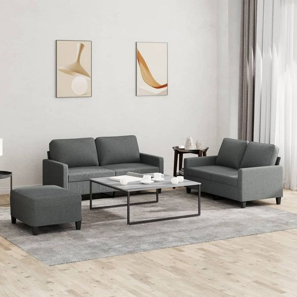 vidaXL 3-tlg. Sofagarnitur mit Kissen Dunkelgrau Stoff, 3201453