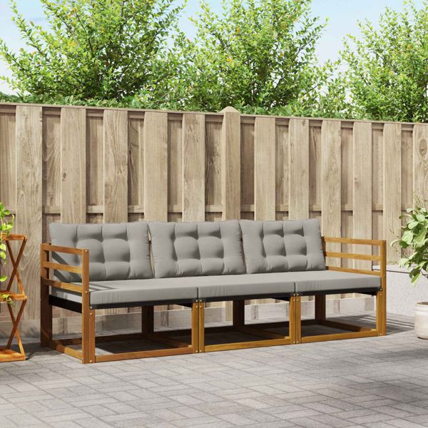 vidaXL Outdoor-Sofagarnitur mit Kissen 3-teilig Natürlich und Hellgrau, 3369134