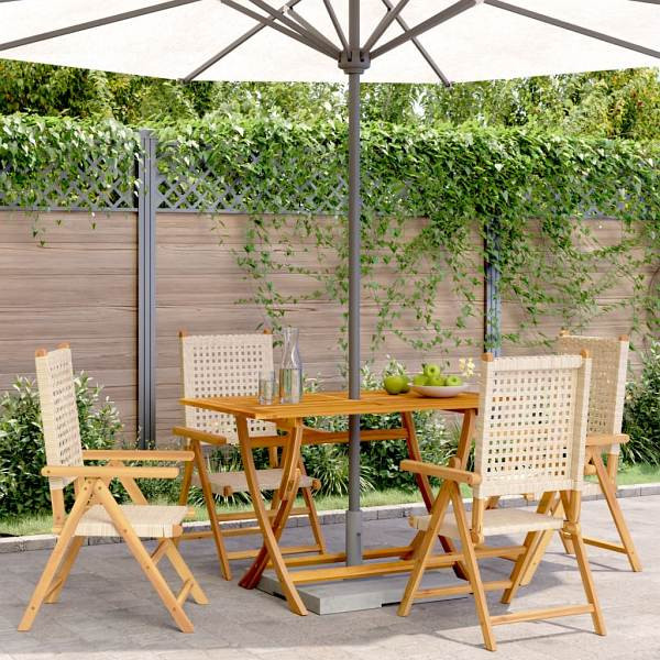 vidaXL Gartenstuhl Verstellbar 4 Stück Beige Poly Rattan Massivholz, 3214526