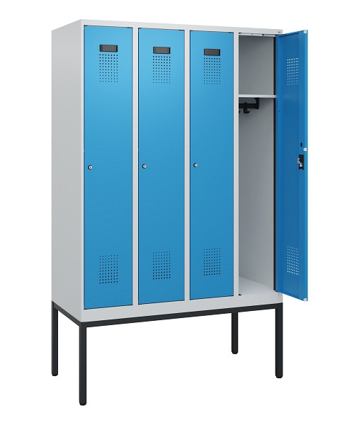 C+P Spind Evolo PLUS, Gestell, 4 Abteile, 1950x1200x500mm, 7035/5012, Zylinderschloss, 0490305-40 S10031