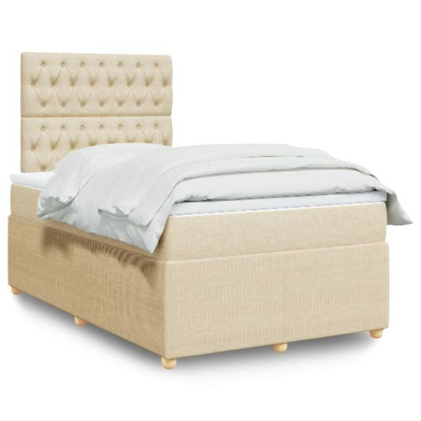 vidaXL Boxspringbett mit Matratze Creme 120x200 cm Stoff, 3292035