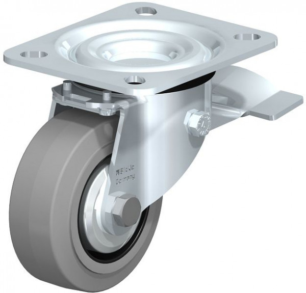 Blickle L-POEV 80XR-ST-SG-FA Stahlblech-Lenkrolle, mittelschwere Ausführung, mit Anschraubplatte & Feststeller, Elastik-Vollgummi, Grau, 850459